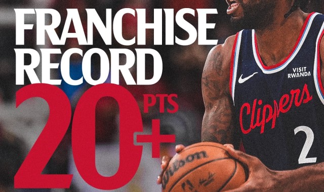 机器人还是强！伦纳德单季连续45场得分20+ 超麦卡杜独占队史第一